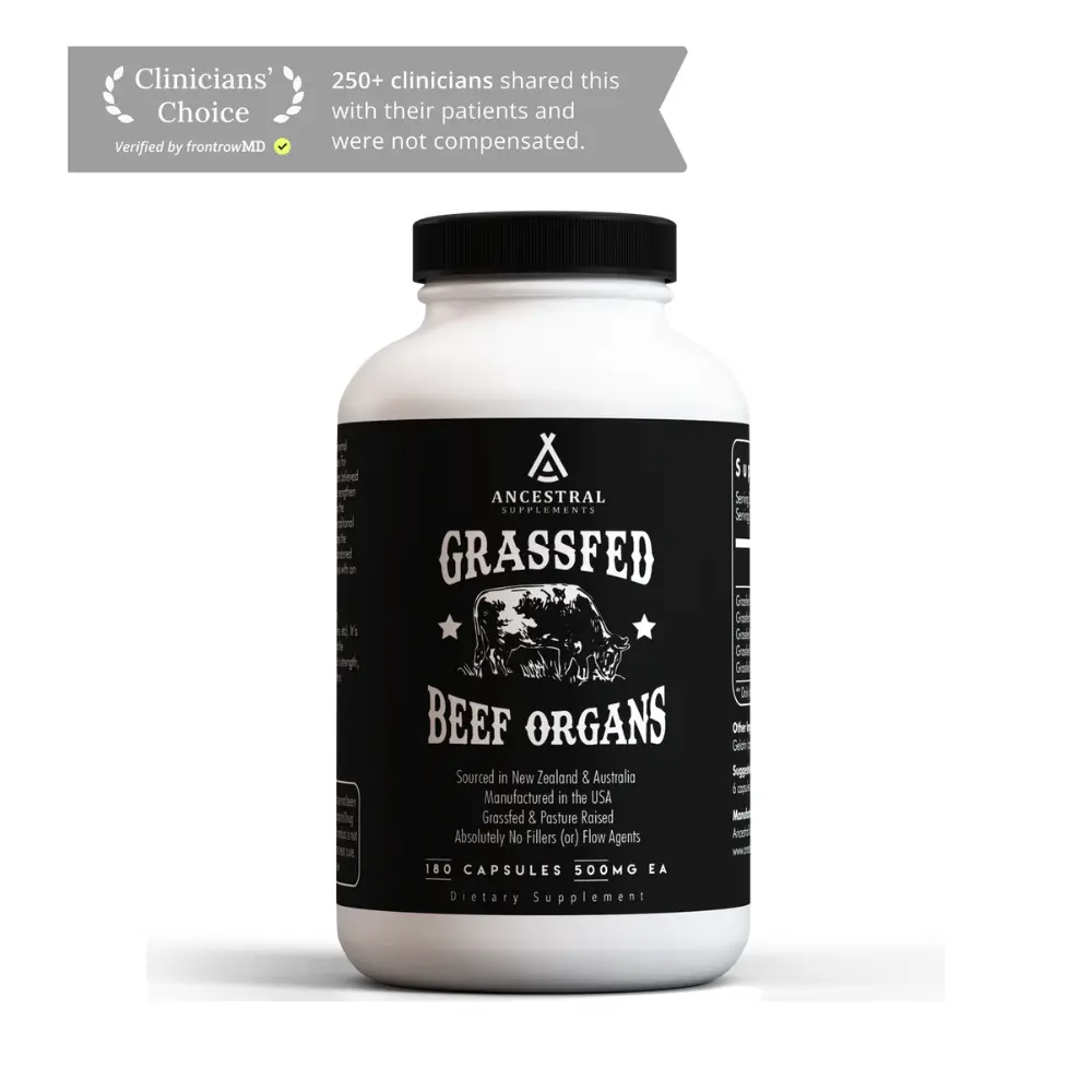 Ancestral Supplements Grass Fed Beef Organ Capsules, Whole Food Dietary Supplement for Daily Wellness & Nutrient Support, Non-GMO, 180 Count  Fitness