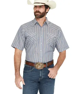 Ely Walker Men's Barbed Wire Striped Short Sleeve Pearl Snap Western Shirt - 2026316-Bl