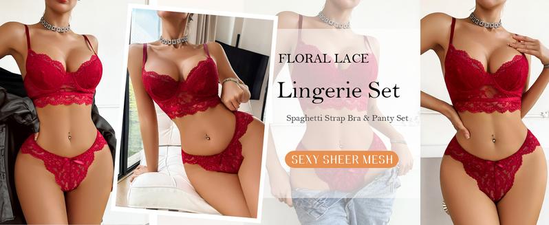 Avidlove Floral Lace Bra and Panty Set for Women - 2 Piece Bralette Outfits with Adjustable Buckle - Breathable & Comfortable Womenswear