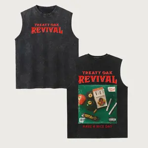 Vintage Trenty Oak Revival Washed Tank Tops, Gym Essential, Vintage Casual Crewneck Sleeveless Menswear T-shirts Classic Cotton Fabric Streetwear