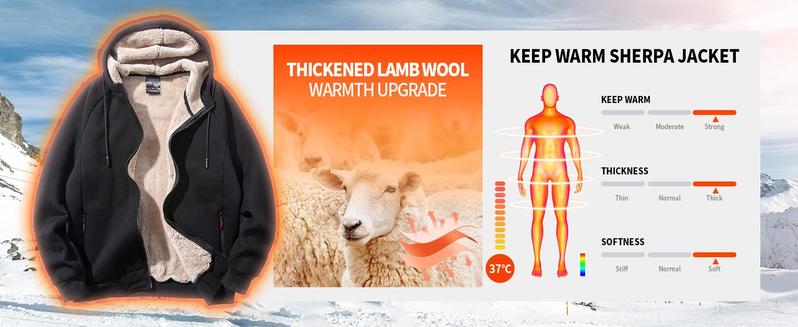 Gihuo Men's Winter Sherpa Lined Hoodie Zip Up Sweatshirt Heavyweight Warm Fleece Jacket with Pockets Beige Navy Cotton Streetwear Breathable Coats Shell Tops Vneck Long Sleeve