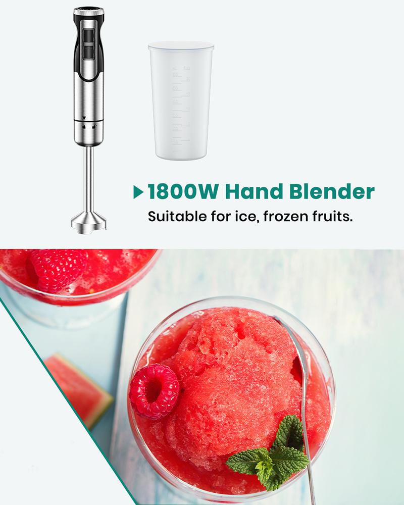 1800W ODIFORGO Immersion Blender Handheld 4-in-1 Hand Blender Stick for Ice Crushing Smoothie, Baby Food, Soup, 8 Speed Hand Mixer Turbo Boost Stainless Steel Blade with Whisk, Chopper, Beaker 1800W ODIFORGO Immersion Blender Handheld 4-in-1 Hand Blender Stick for Ice Crushing Smoothie, Baby Food, Soup, 8 Speed Hand Mixer Turbo Boost Stainless Steel Blade with Whisk, Chopper, Beaker