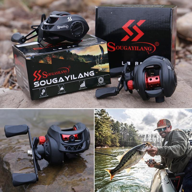Sougayilang casting rod and reel combo set, featuring an IM6 carbon two-piece rod blank, stainless steel guides with ceramic inserts, ergonomic EVA handle and butt, available in split or one-piece rear handle designs, and six models to choose from.