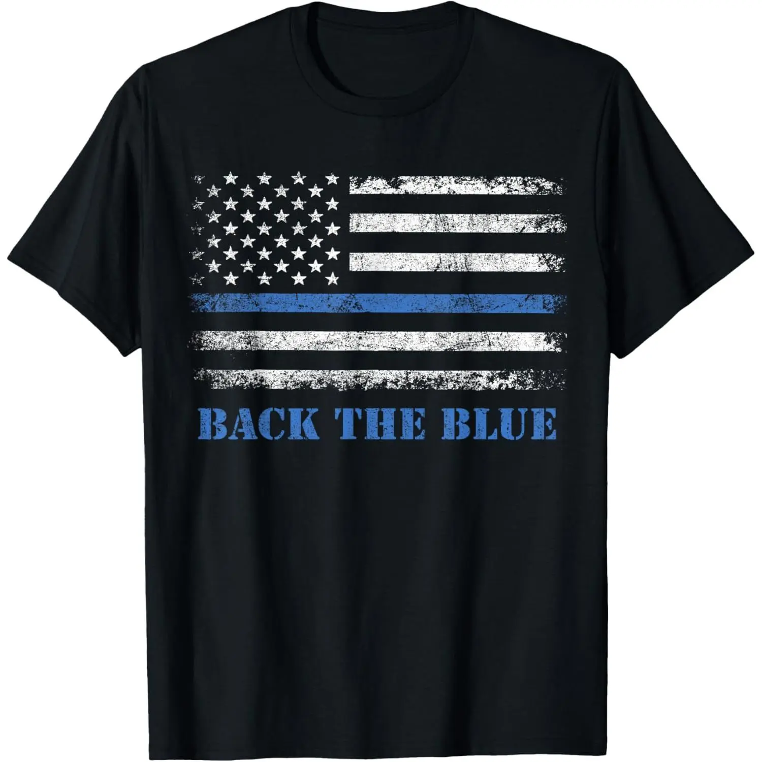 Women's Cotton Short-Sleeve Casual Distressed Graphic T-Shirt - Back the Blue Thin Blue Line American Flag Police Support Top