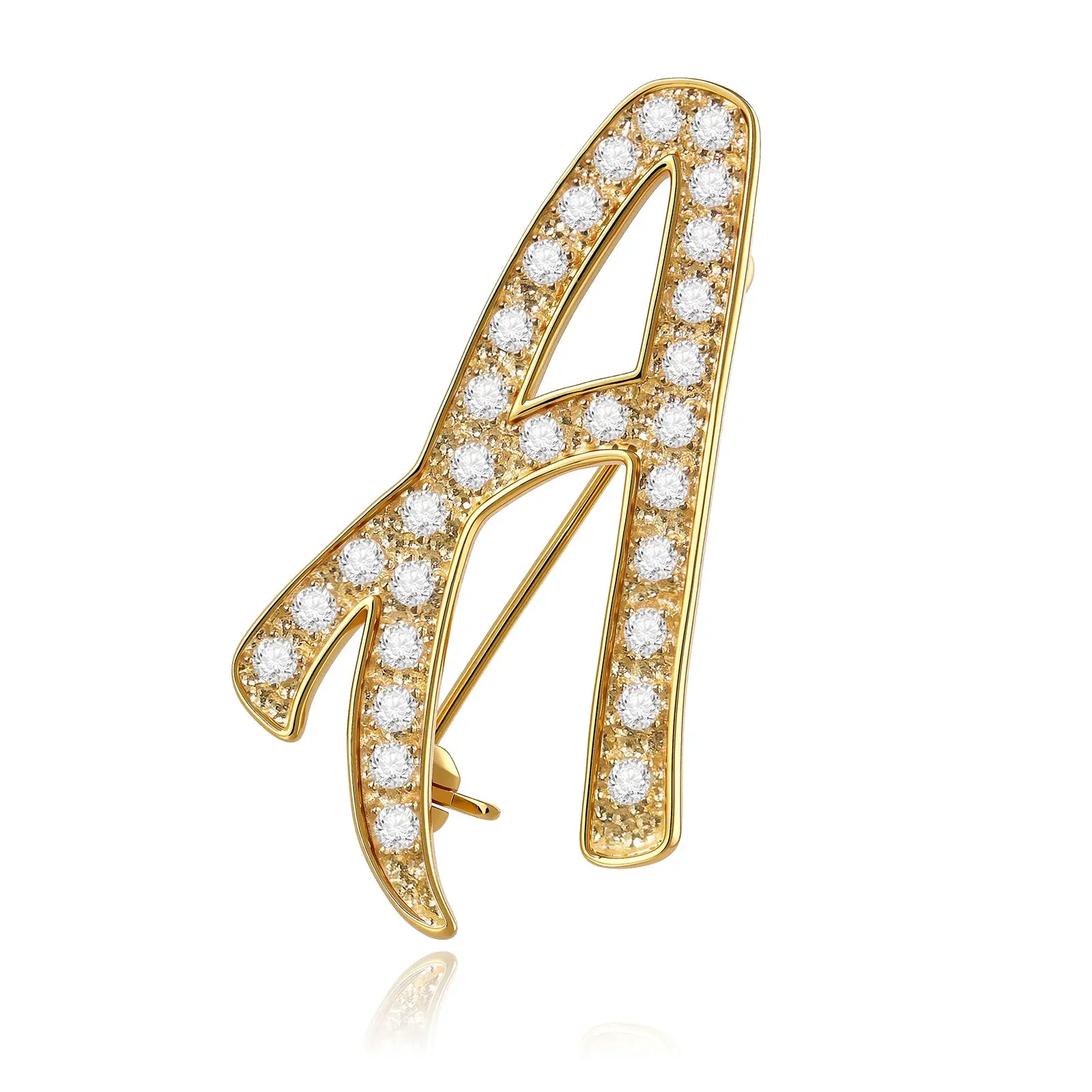 Cicy Bell A-Z Initial 26 Letter Brooch Pins 18k Gold Plated Personalized Valentine's Day Gift Cubic Zirconia Breastpin Name for Women Men