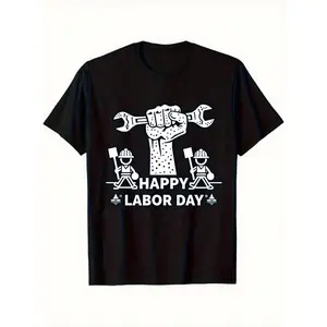 Labor Day T-Shirt for Construction Worker Solidarity - Unisex Tee with Iconic Fist & Wrench Graphic Print, Crewneck Short Sleeve Shirt Suitable for Mens & Womens Year-Round Wear (Machine Washable) Streetwear Casual