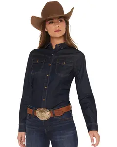 Shyanne Women's Bella Dark Wash Denim Long Sleeve Button-Down Stretch Western - Srsp26w40-Dkw