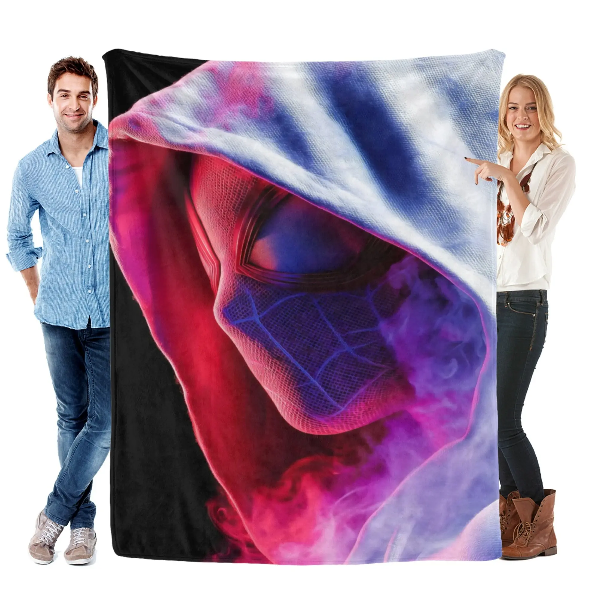[SummerVibes] MARVEL CLASSIC Spider-Man Neon Hooded Flannel Blanket, Soft 2D Print Throw for Couch, Gaming Room, Office Nap & Fans