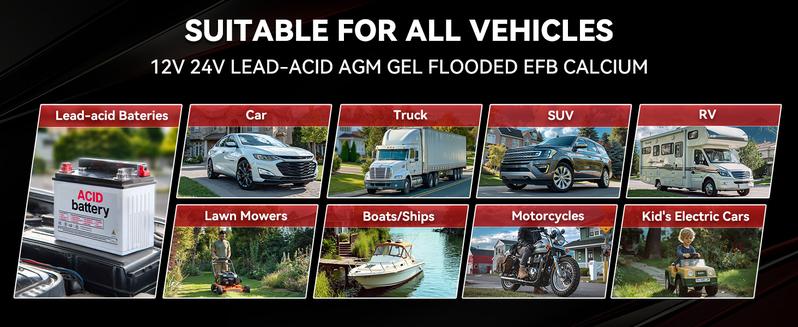 Smart Car Battery Charger Heavy Duty Repair Tool - 15A Smart Trickle Charger, Automatic Battery Maintainer, Auto Shutoffs, For Car, Truck, Marine, SUV, RV, Boat, Lawn Mower