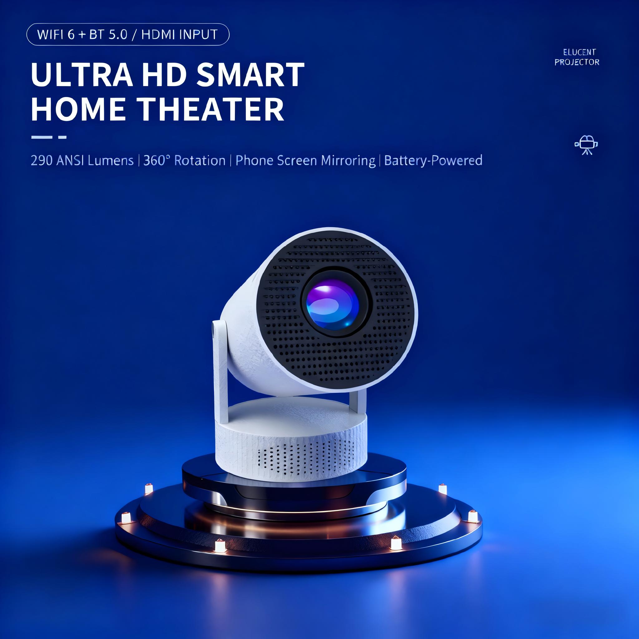 [US Warehouse, ] HY300Pro 2025 Battery-Powered Projector 290ANSI 4K 1080P Decoding WiFi6 BT5.4 180° Rotatable Mini Portable Home Outdoor Cinema