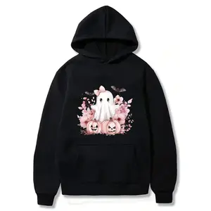 Bow Halloween hoodie, cute ghost hoodie, pumpkin Halloween ghost hoodie, girls' Halloween hoodie, pink pumpkin hoodie