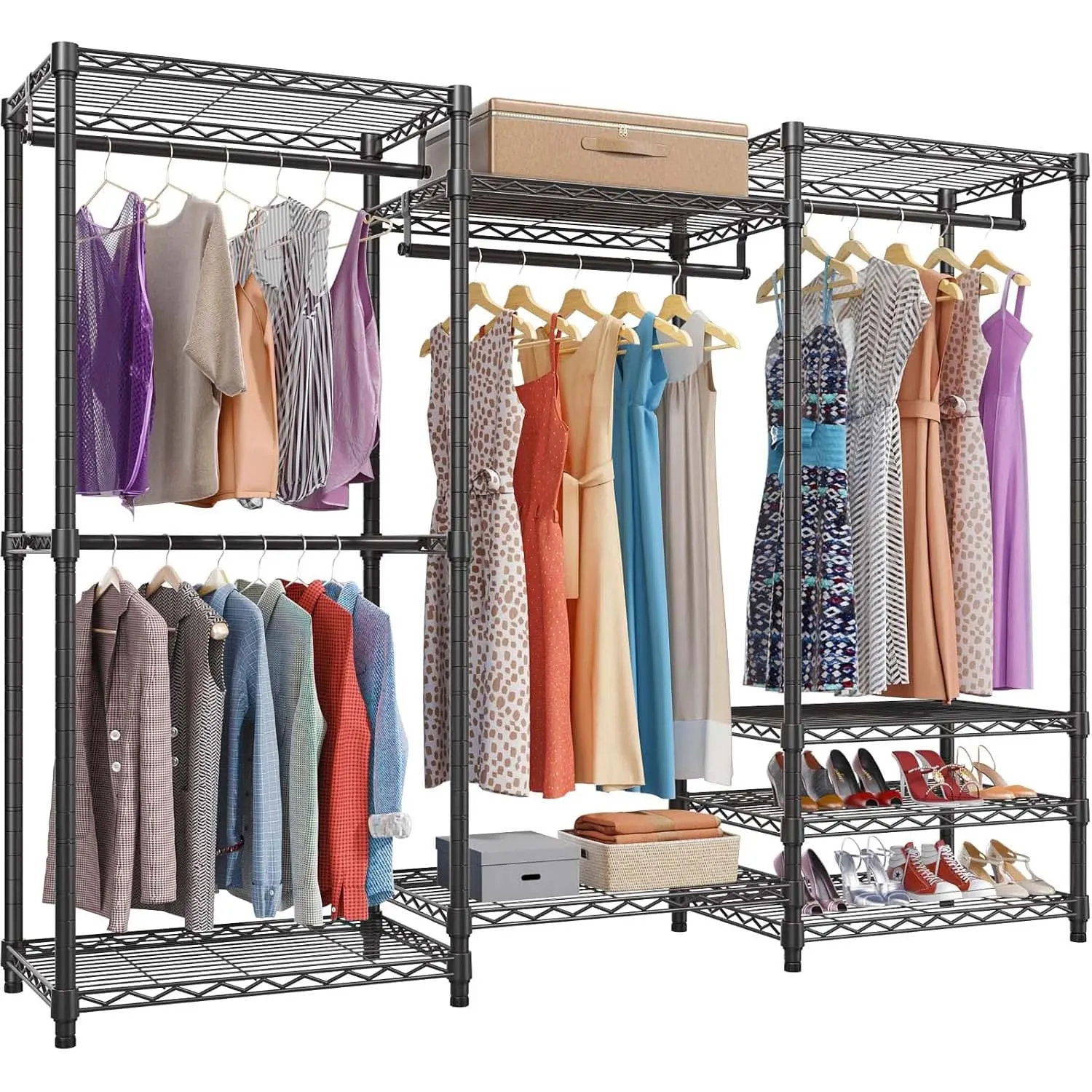 VIPEK V5 Series Carbon Steel Multifunctional Rectangle Clothes Rack Organizer - Heavy-Duty Freestanding Storage Rack with 4 Rods, 8 Adjustable Shelves, 890LBS Max Load, Assembly Required for Bedroom, Small Room Ideas, Display Storage Rack