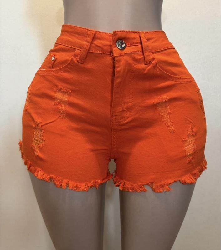 Pink Denim Shorts for Women - Sexy Ripped Design with Elastic Waistband & Frayed Hem Detailing - Machine Washable Casual Chic Bottoms