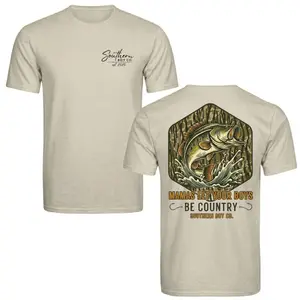 Southern Boy Co Bass Fishing T-Shirt, Vintage Largemouth Bass Graphic Tee with "Mamas Let Your Boys Be Country" Slogan & Camo Frame, Soft Cotton Blend, Unisex Fit for Men & Women, Perfect Gift for Anglers, Southern Pride Fans & Outdoor Enthusiasts
