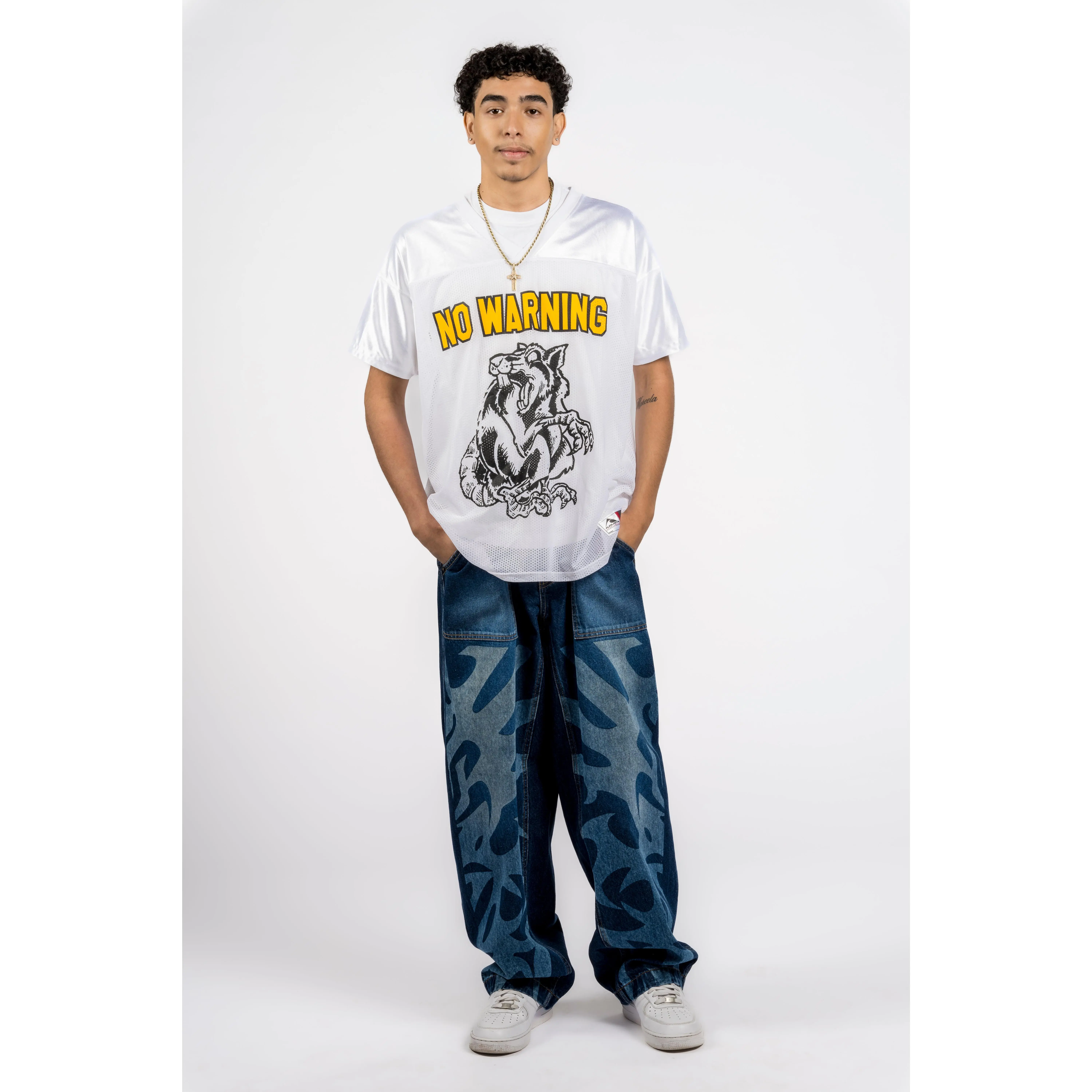 Maha Menswear Casual Baggy Jeans - Men's Wide Leg Blue Wash Cotton Trousers, Tribal Spider Print, Snap Details, 4 Pockets, Below-Ankle Loose Fit, All-Seasons Decorated Men's Jeans