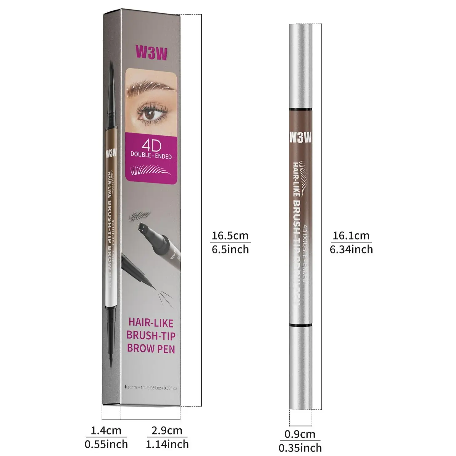 2-in-1 4D Eyebrow Pencil Cosmetic, Dual-Ended Buildable Makeup, Waterproof, Smudge-Proof, Brush Tip for Ultra-Defined Flawless Brows