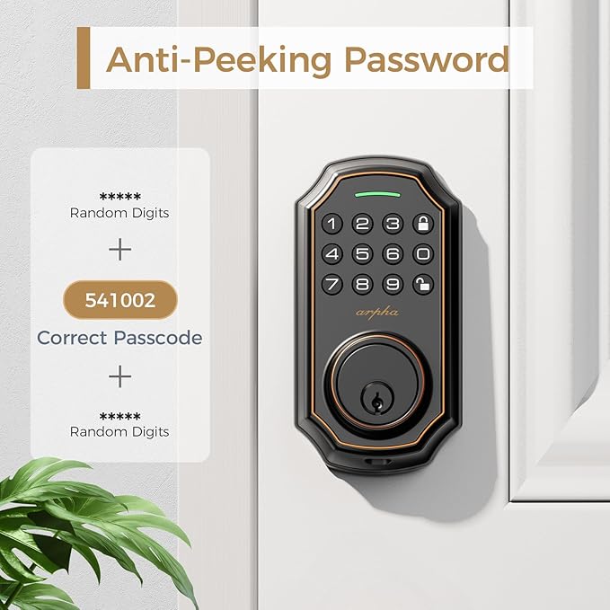 ARPHA D180 Keyless Door Lock with 50/100 Codes, Smart Lock with Anti Peeping Password, Keypad Deadbolt One Touch Locking, Auto Lock, Easy Install.Multiple styles to choose from, APP version&no APP version; With door handle&without door handle