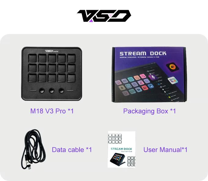 VSDINSIDE M18 V3 Macro Keypad, Stream Controller Deck Gaming Streaming Shortcut Keyboard, 18 Programmable Keys Customizable Visual AI Pad USB Soundboard for OBS, YouTube, Desk Office Setup, Laptop, PC, Mac