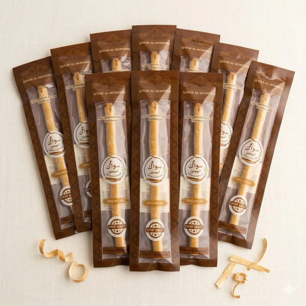 (10 Pack) Sewak Al Mominin Natural Wood Miswak Sticks - Traditional Toothbrush for Daily Oral Care, Cleansing, Brightening, Youthful Smile & Freshens Breath, Natural Fiber