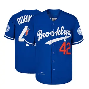 Men's Jackie Robinson #42 Baseball Jersey Brooklyn Sewing embroidery large size short-sleeved shirt Vintage clothing Hip Hop style sports top polyester mesh ventilation Outdoor sportswear S-3XL blue white high quality sweatshirt Fan related clothing