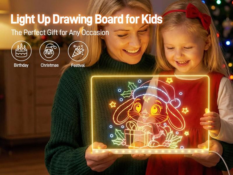 Conatu Acrylic LED Drawing Board for Kids, Acrylic Dry Erase Light-Up Drawing Board with Stand, Markers & Wipes, Erasable Reusable Board for Kids Learning, Ideal Gift for Birthday