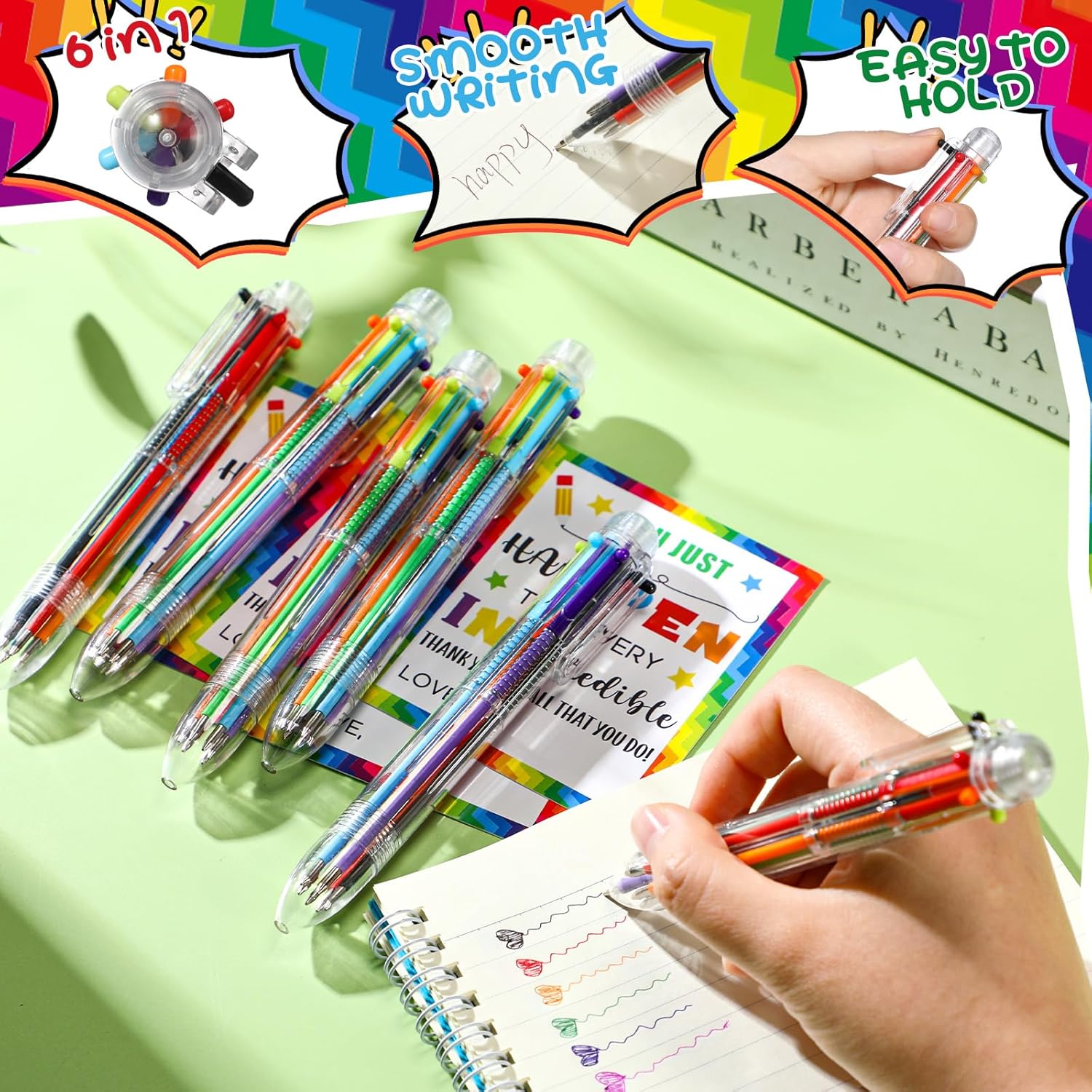 End of Year Gift for Student Classroom Inspirational Gift with Multicolor Ballpoint Pen and Cards Retractable Cute Pen Classroom Small Gift Stationery Supplies for School Student Gift Exchange, Graduation Gift