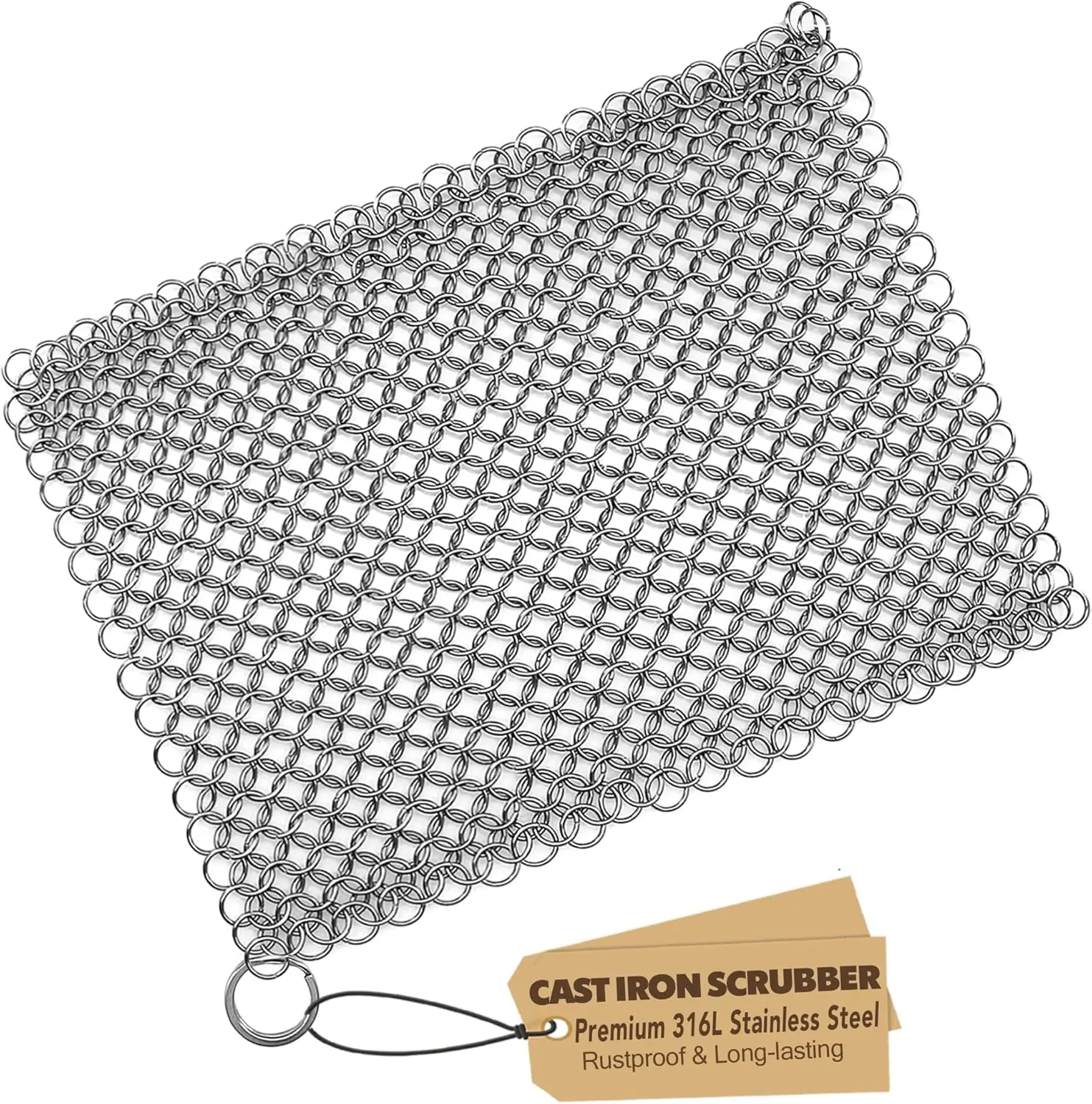 316 Stainless Steel Chainmail Scrubber - 8x6 in Heavy Duty Scrubber, Durable Household Cleaning Tool for Cast Iron Skillets, Baking Tasks (For Kitchen Users)