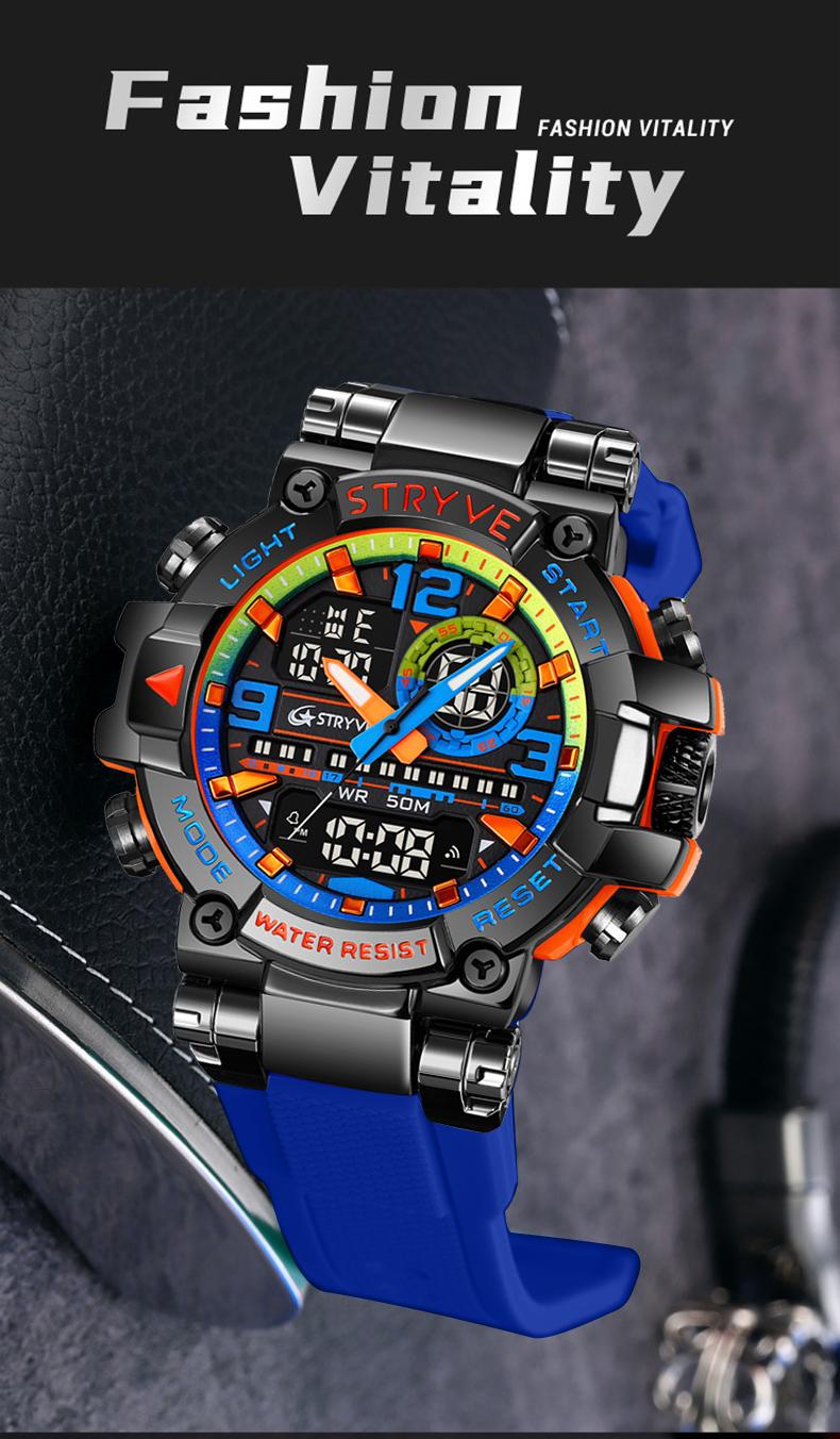 Men's Colorful Punk Style Quartz Watch, Jumpstart sale Multi.Functional Waterproof Dual Display Wristwatch, TrendyFashion Sport Watch, Birthday Gift with Gift Boxfashionable wristwatch multifunctional men