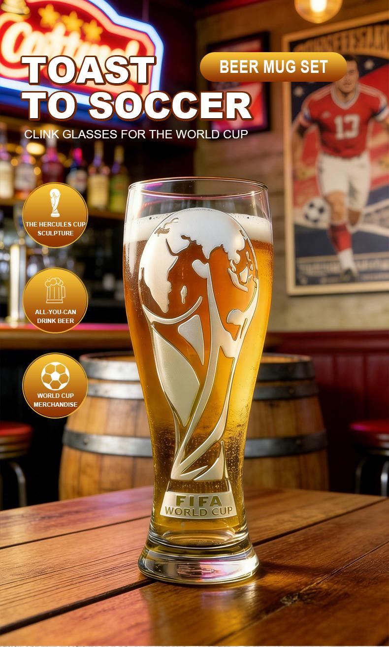 【FIFA WORLD CUP 2026 】Gift Set - 17oz Shatterproof Trophy Pilsner Beer Cup（Not Glass）& Trophy-Shaped Bottle Opener - Perfect for soccer Fans & Parties SummerVibes