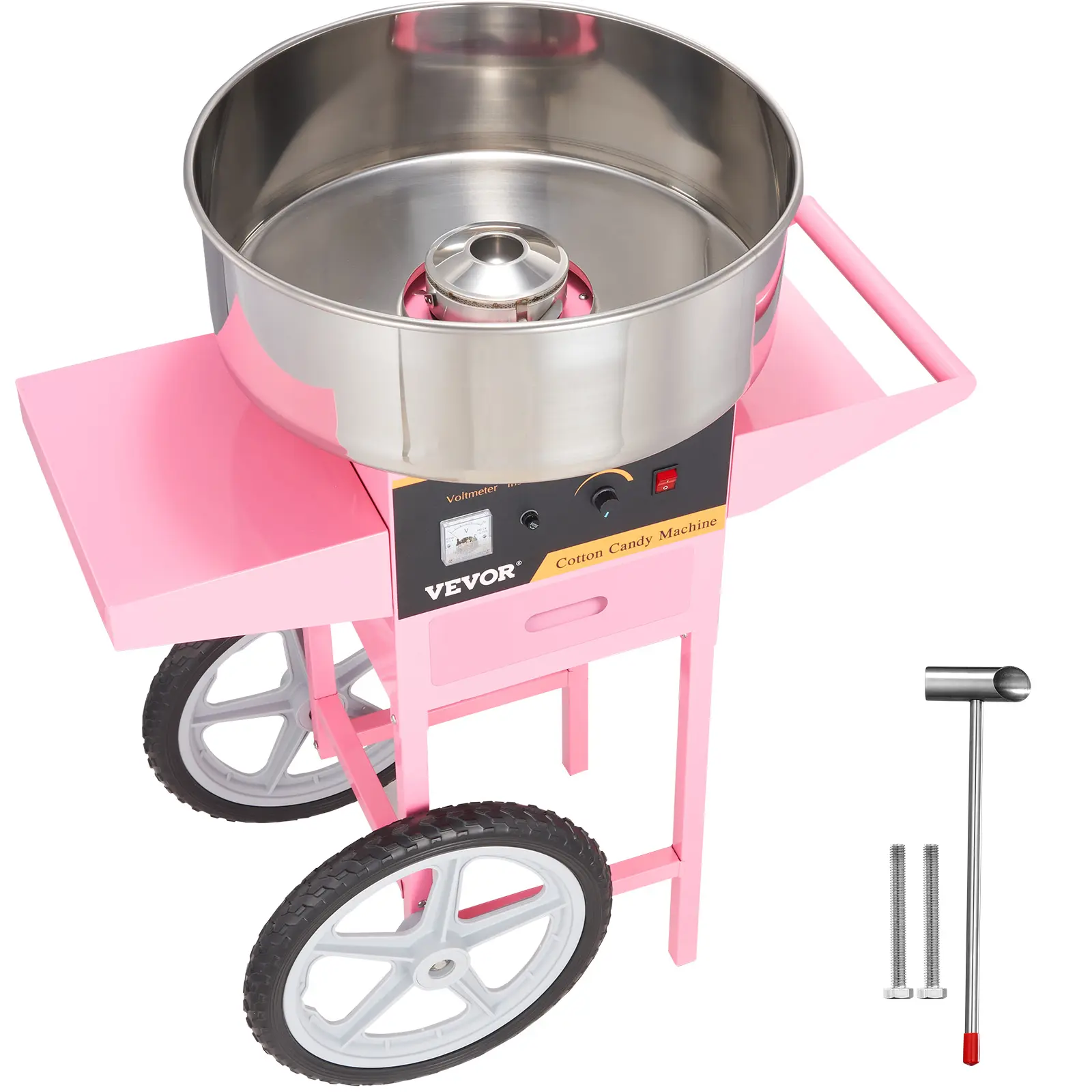 VEVOR 1050W Commercial Electric Cotton Candy Machine with Cart, Stainless Steel Bowl, Sugar Spoon, Candy Box, Voltage Gauge & Drawer, Temp Control 149℉ to 473℉, Ideal for Kids, Carnivals, Festivals,home essentials