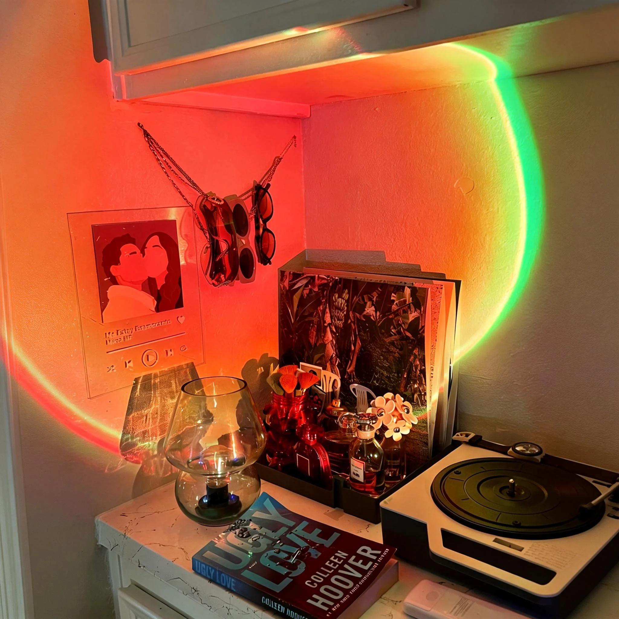 Fall Sunset Lamp Projector Light 180° Adjustable Sunset Mood Lamp, 4 Modes, Remote Control RGB Ambient Night Light for Bedroom, Gaming Room, Live Streaming Photography & Parties Home Wall Decor Party Live Streaming Christmas Gift Led Multi