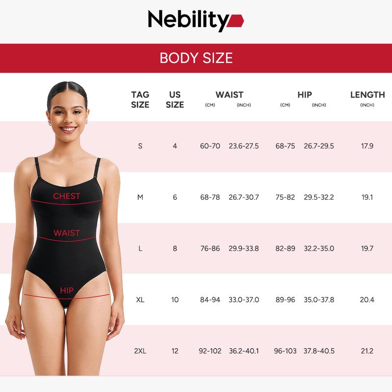 Nebility (Fabric Upgrade) Women's Shapewear Bodysuit - V-Neck Spaghetti Strap, Tummy Control & Hip Lift, Shockproof Basic Bodysuit Womenswear  Minimalist Vneck
