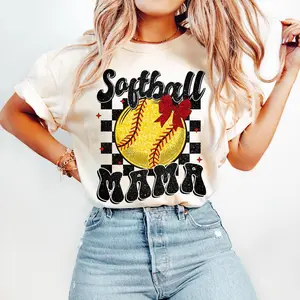 Retro Softball Mama Coquette, Softball Game Day, Softball Mom, Checkered Bow Tshirt