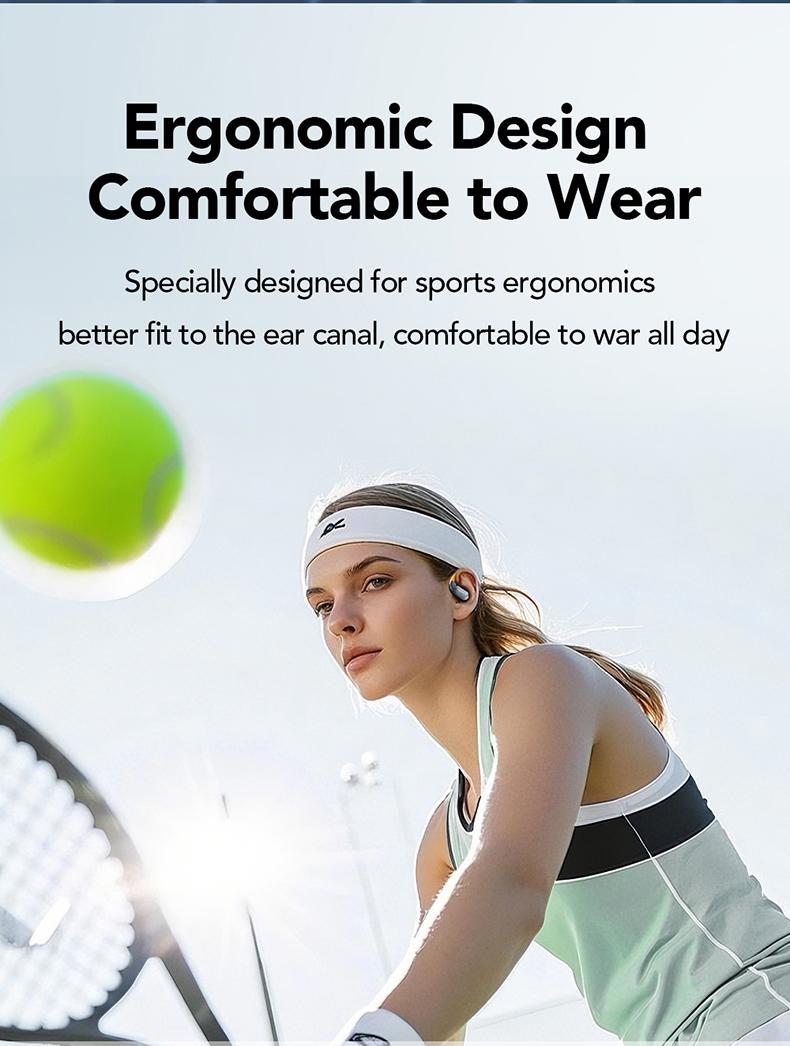 HTC NE27 Open-Ear True Wireless Bluetooth Headphones with Microphone, LED Display Earbuds with Earhooks, Sweat Resistant, 48HRS Playtime, Compatible with iPhone & Android, Black