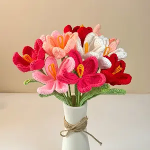 Crochet Tulip Flower Bouquet, Anniversary, Wedding, Graduation, Birthday, Household items, Living Room Decoration Realistic Faux Plant Ornaments  Girl Room Decor