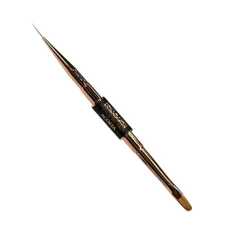 Yakelin Acosta 1-Piece Dual-Ends Salon Manicure Tool Set - Black Back Brush Oval #6 Builder Gel Applicator, 10mm Synthetic Fiber Nail Art Liner Brush for Precision & Detail Work, #2 Balanced Handle Spatula, Smooth Cuticle Protective Caps (Apply & Refine)