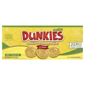 ChocZero Premium Cookies, Golden Dunkies, Vanilla & Creme Cookies, Lemon, 12 Packs, 0.75 oz (21 g) Each