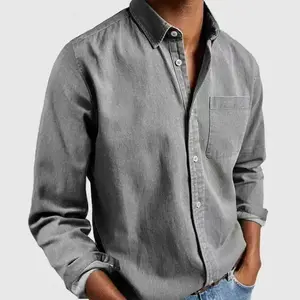 Men's leisure Button- Long Sleeve Wrinkle-Free Shirt, Casual Solid Color Lightweight Shirt with Pockets