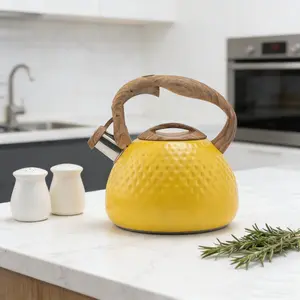 Tea Kettle, Stovetop Teapot,3L Loud Whistle, Food Grade Stainless Steel and Smooth Wood Pattern Handle for Hiking, Picnic, for Tea, Coffee