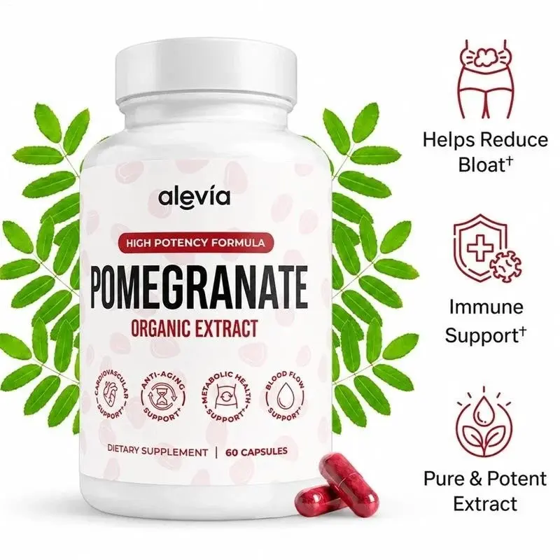 1-5 Pack Alevia Pomegranate Capsules, Organic Pomegranate Extract Antioxidant Supplement, Daily Fruit Nutrition Support, 60 Capsules