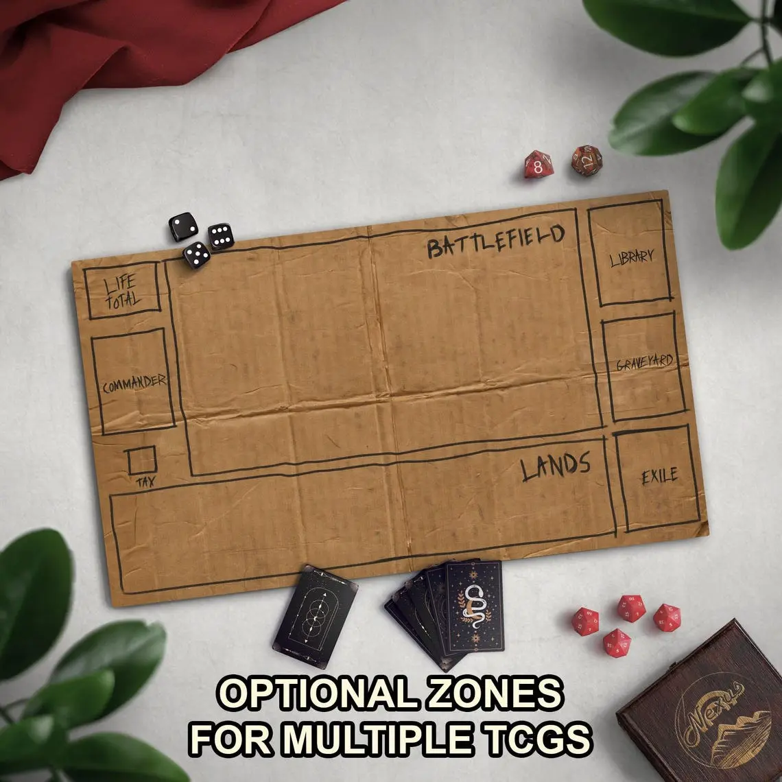 Homeless Man's TCG Playmat, Funny Play Mat With Optional Zones, 14" x 24" Neoprene Game Mat, Cardboard Design, Multiple TCG Zones Available