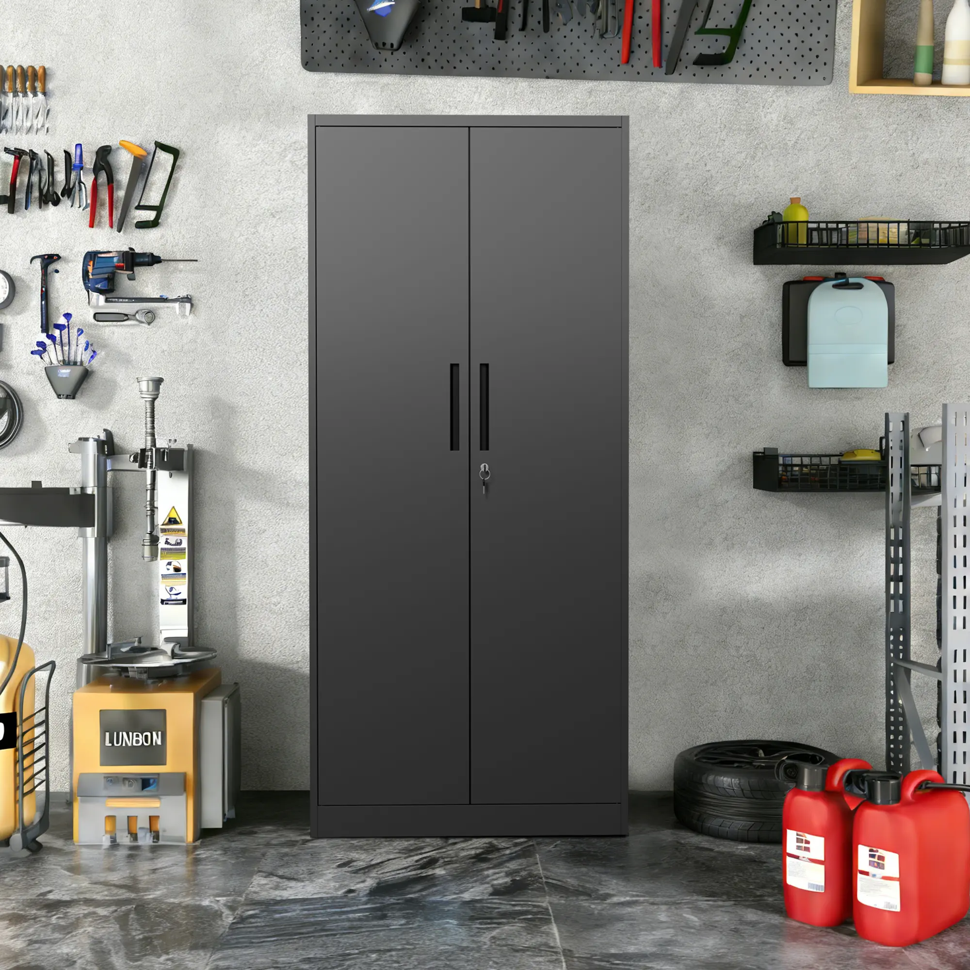 72" Tall Heavy-Duty Steel Lockable Storage Cabinet with Lockable Storage Box, 4 Adjustable Shelves (150 lbs Per Shelf), Commercial Office Furniture for Garage, Workshop, Rectangular