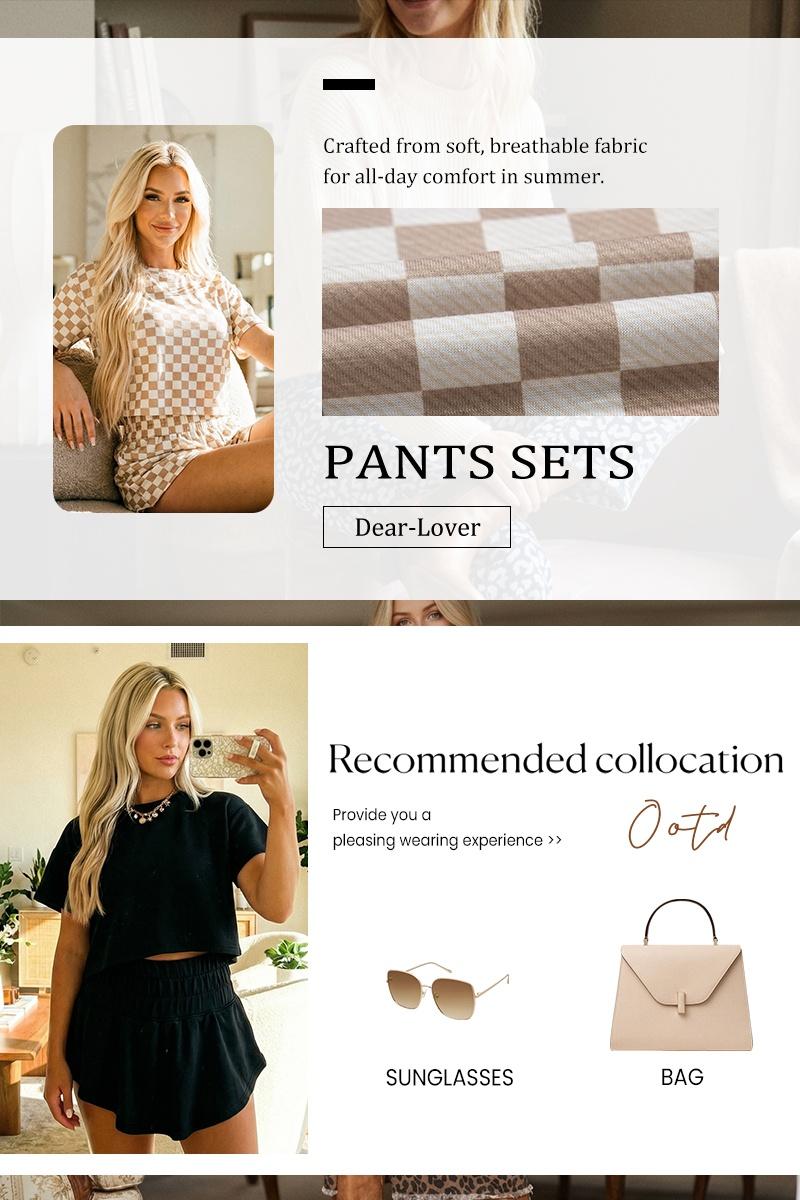 Women's Checkerboard T-Shirt & Ruffle High Waist Skort Set 2026 Summer Casual Breathable Fabric Two-Piece Outfit for Daily Wear Chic Crewneck