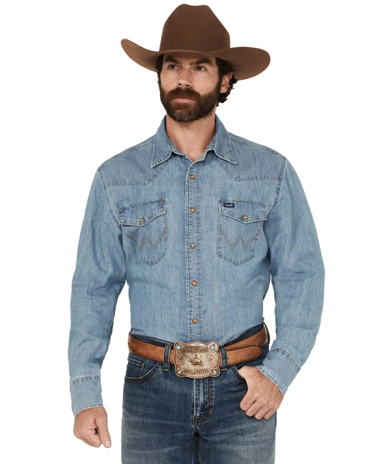 Wrangler Men's Men'S Light Wash Denim Long Sleeve Snap Western Shirt - 112361699