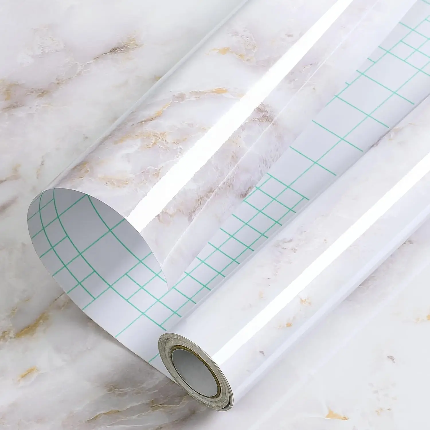 Glossy Marble Decorative Contact Paper, 17.5in x 78.7in Waterproof Self-Adhesive Removable Vinyl, Easy-to-Use for Kitchen, Bathroom Countertops, Cabinets Home Decor