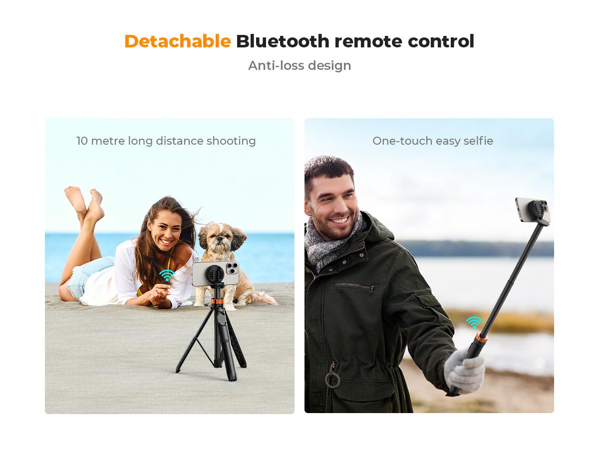 K&F CONCEPT 63.8" (1.62m) Selfie Stick Tripod – MagSafe Magnetic Mount + Built-in Bluetooth Remote | For iPhone 12-16 Pro Max/15/14/13, Works with Selfie Accessories | Ideal for Travel/Live Streaming/Vlogging/Family Gatherings/Daily Use