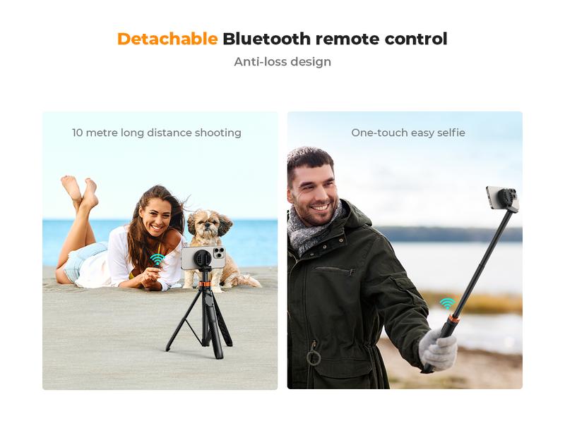 K&F CONCEPT 63.8" (1.62m) Selfie Stick Tripod – MagSafe Magnetic Mount + Built-in Bluetooth Remote| For iPhone 12-16 Pro Max/15/14/13, Works with Selfie Accessories| Ideal for Travel/Live Streaming/Vlogging/Family Gatherings/Daily Use