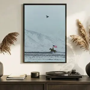 American Flag Cowboy On Horse Wall Art (No Frame), Freedom B2 Poster, Vintage Patriotic Western Print, Home Decor Made In USA