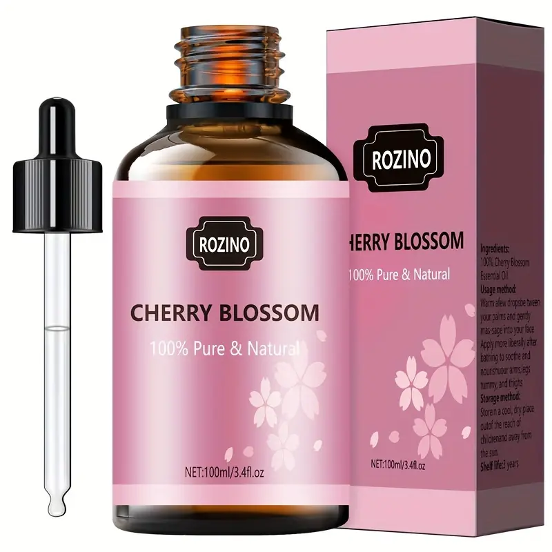 Rozino 100% Pure Natural Cherry Blossom Oil - Safe, Sustainable Curly Hair Treatment Blend - 100ml Body & Massage Oil for Haircare