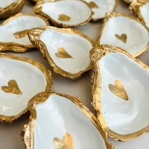 Gold Heart Painted Oyster Shell Ring Dish